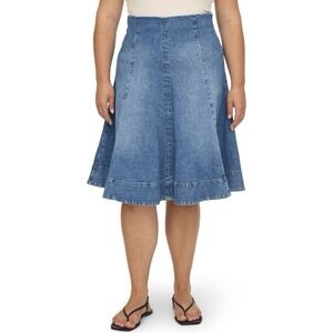 Warp + Weft Los High-Rise Flared‎ Denim Midi Skirt Blue Women's Size 18 / 34W